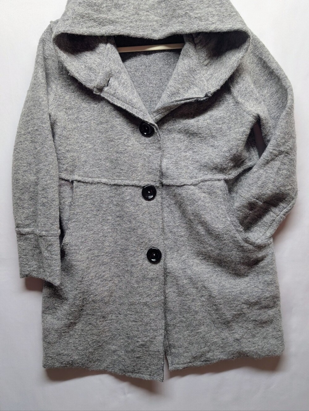 Made In Italy‎ -Gray Hooded Wool-Blend Button Coat Fits Up To Medium